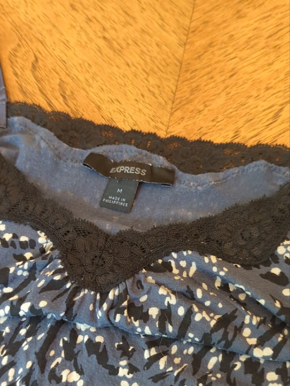 Y2K Express Blue Abstract Pattern Lace-Trim Camisole Tank Top Dainty Romantic - Picture 3 of 8